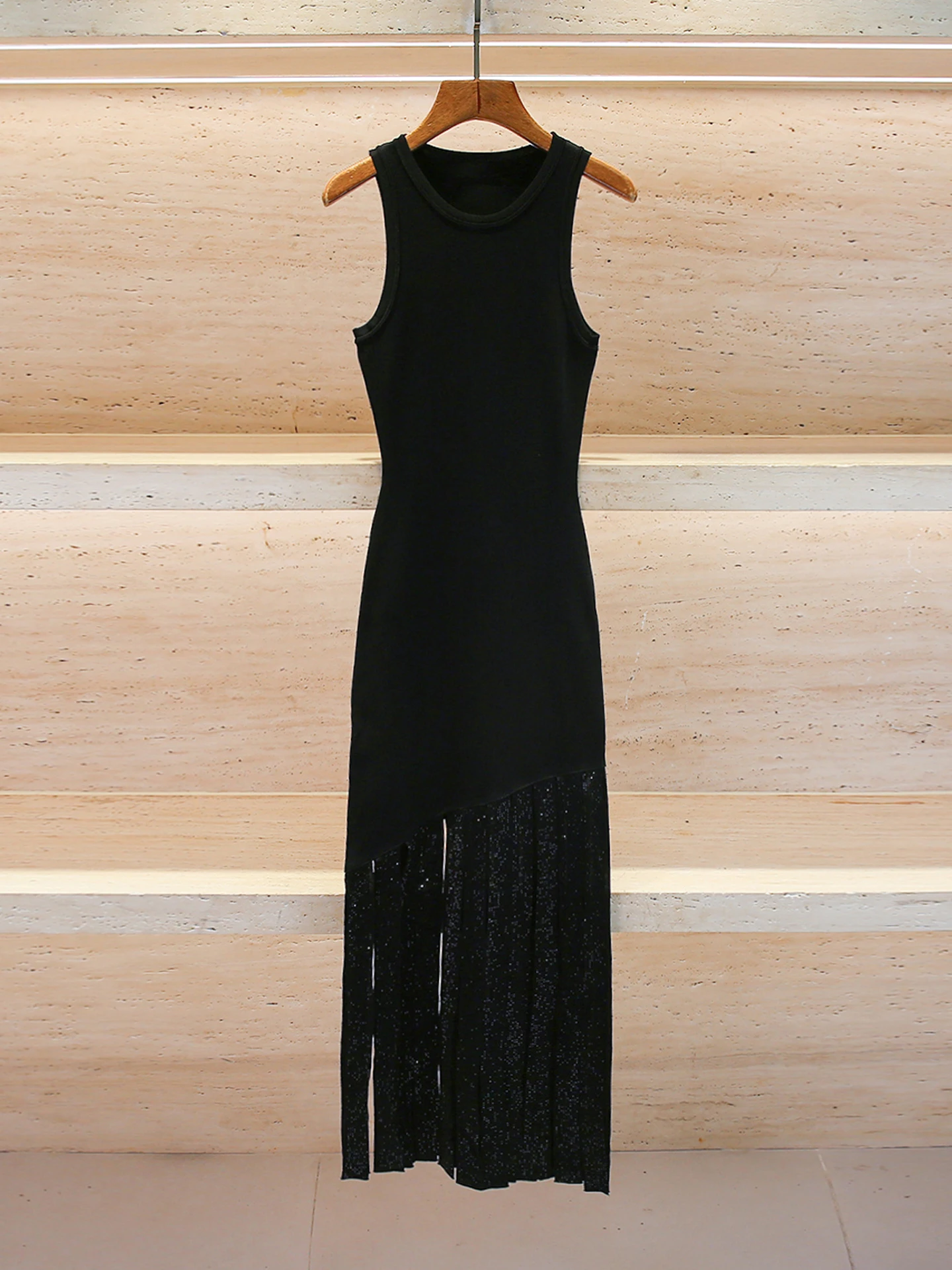 

S Home South Oil High End Women's Autumn Winter Hepburn Sle Knitted Vest Dr with Tassel Sequin High Waist Commute Simple