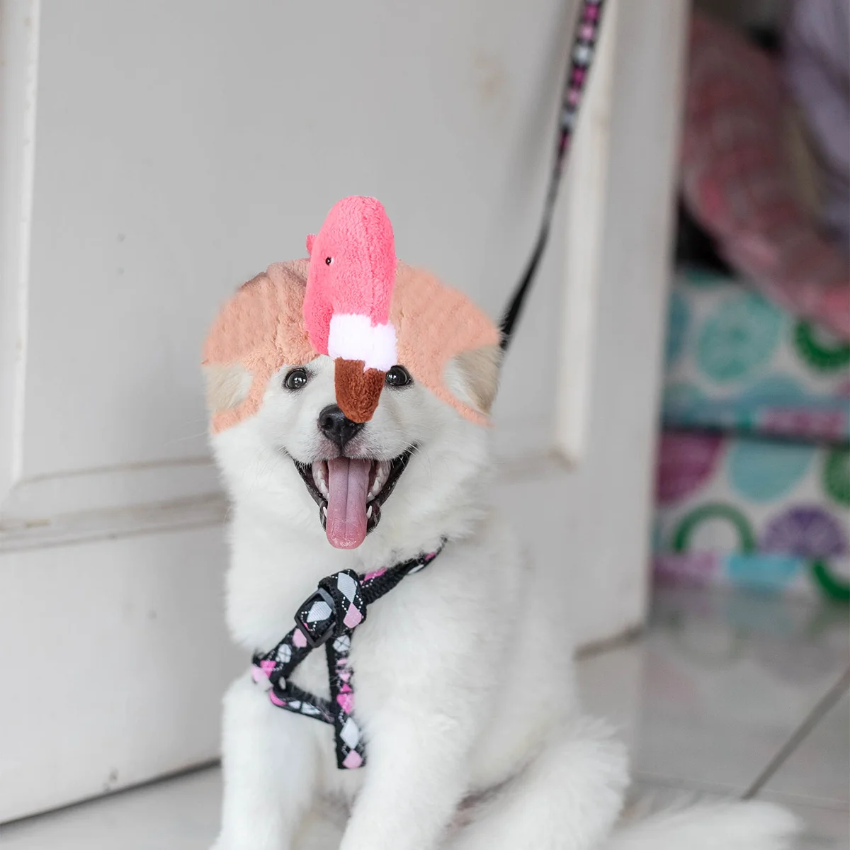 

Cartoon Headdress Warm Dog Hat Puppy Funny Flamingo Style Pet Cosplay Headgear For Halloween Party Photo Props Soft Breathable