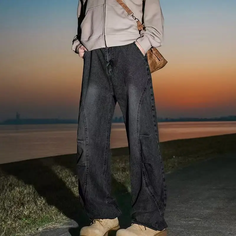 

Мужские джинсы в стиле ретро: модные свободные джинсы с широкими штанинами, прямые, повседневные, в американском стиле, для уличной моды