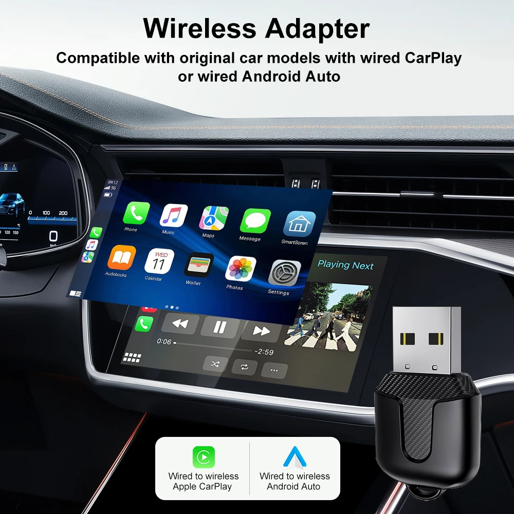 Flixivi carplay android adaptador automático com fio para sem fio 5ghz wifi5.0 tipo-c plug and play, para carplay com fio original/carros automáticos