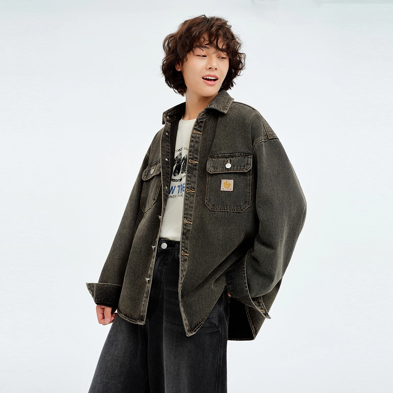 Immagine 3: Metersbonwe Giacca da camicia di jeans multiuso vintage invecchiata da uomo Tasche classiche con patta Capispalla oversize vestibilità casual Street Style