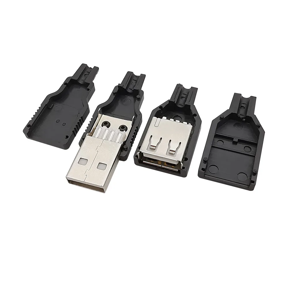 10Pcs USB Type A Connector Male Female 4 Pin Plug Socket With Black White Plastic Cover USB 2.0 Type-A Soldering DIY Kits