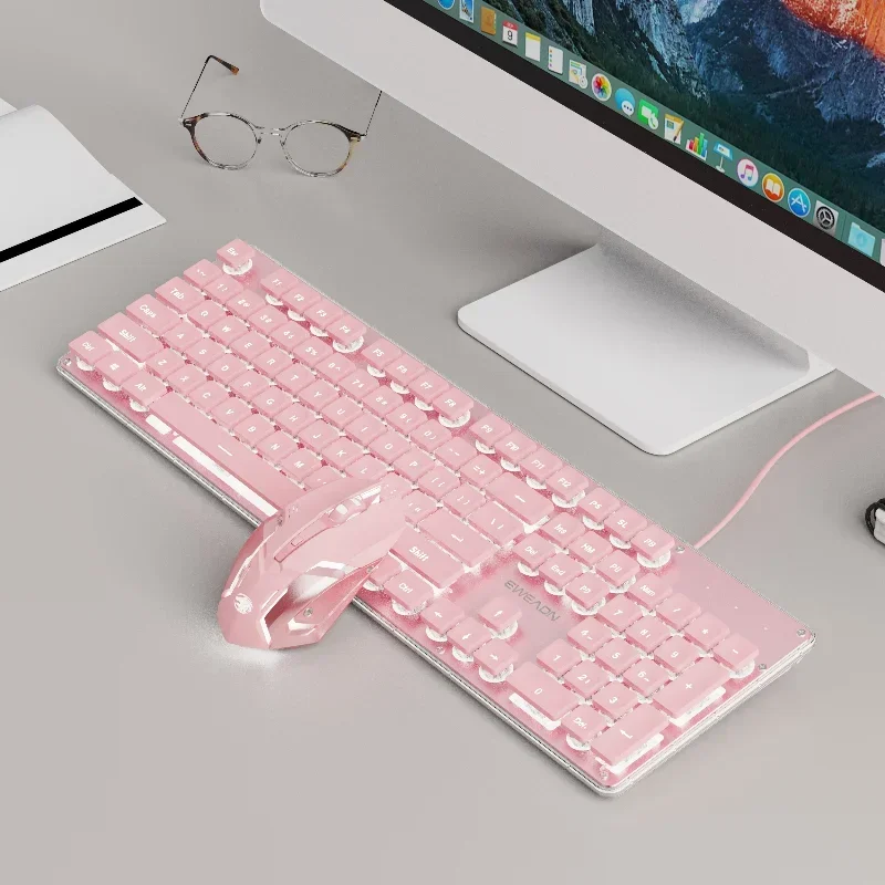 conjunto silencioso de teclado e mouse com fio rgb rosa chave ergonomica 26 teclas escritorio acessorios para laptop sem pressa eweadn x7 01