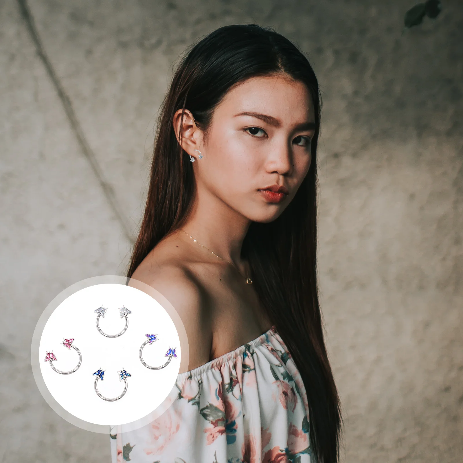 

4Pcs Horseshoe Earrings Gauge Stainless Steel Ear Bone Ring Durable Ear Studs Piercing Jewelry for Women Gift Photography