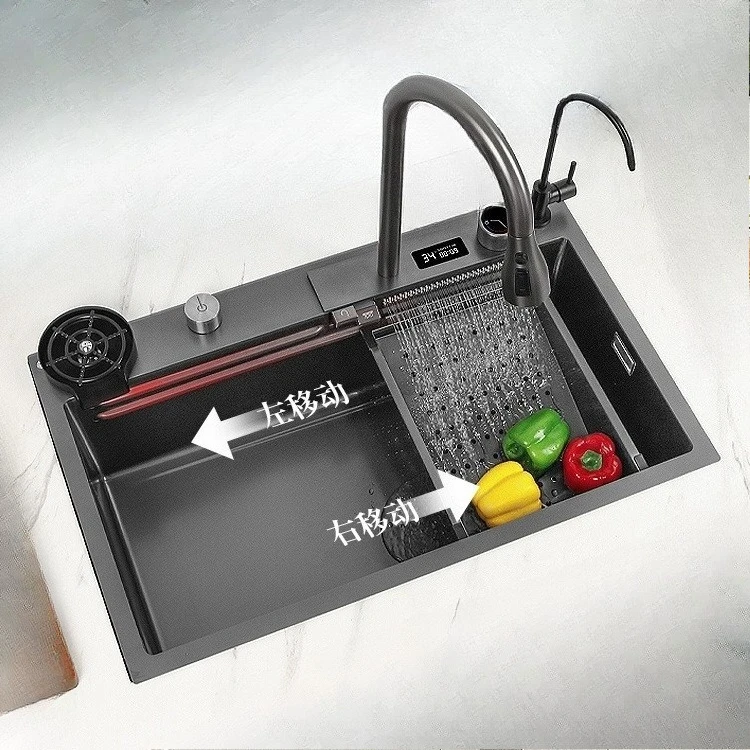 

Smart button, digital display, flying sink kitchen, nano vegetable basin, stainless steel, thickened