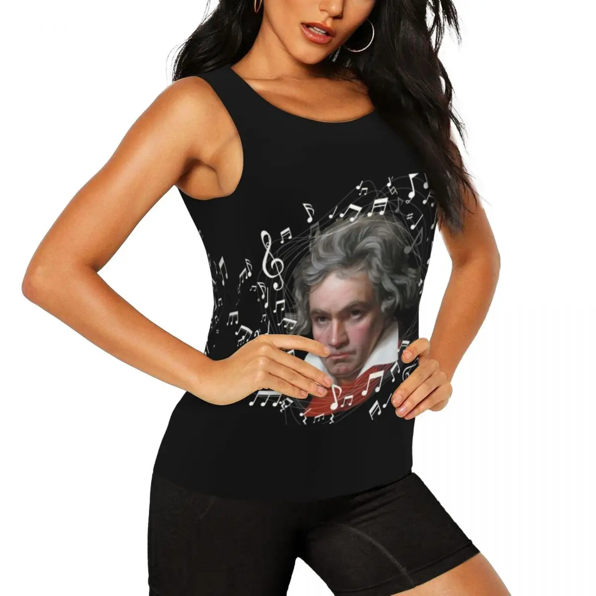 Custom Women Beethoven With Flying Music Notes Workout Yoga Shirts Sleeveless Musician Gym Running Tank Tops