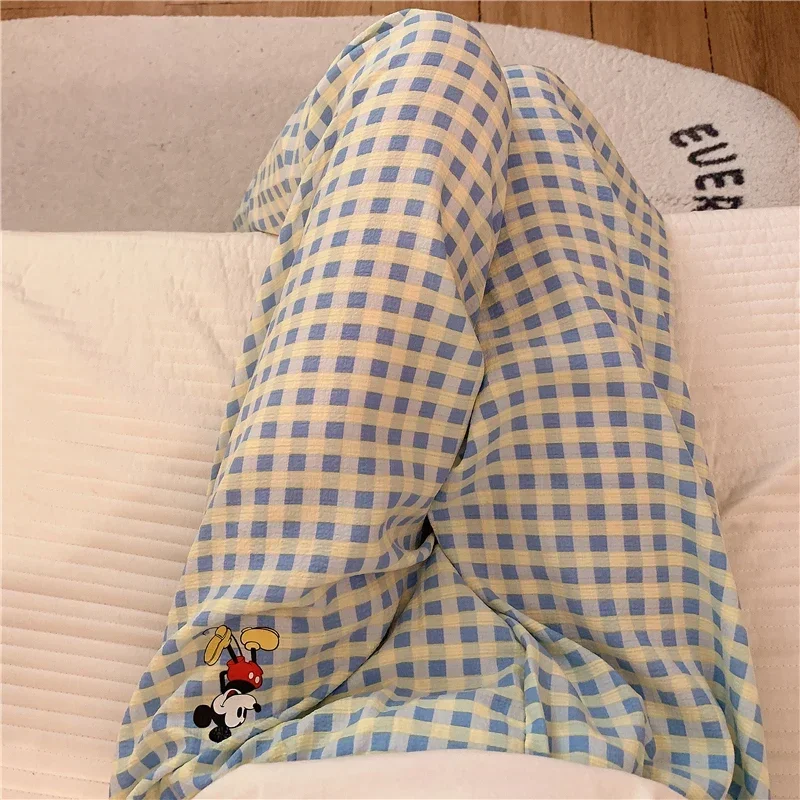 Disney Mickey Mouse Autumn Cartoon Anime Cotton Casual Pants Women\'s Pajamas Silk Pajamas Women\'s Loungewear Pajamas