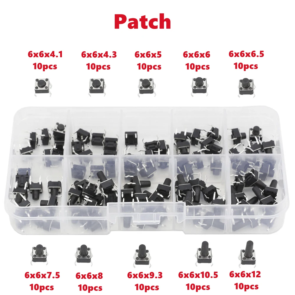 100 PCS 10 Modelle 6*6 Taktschalter Taktile Druckschalter Kit Höhe: 4,1 5 ~ 12 MM DIP 4 P Mikroschalter 6x6 Schlüsselschalter – Detail 6