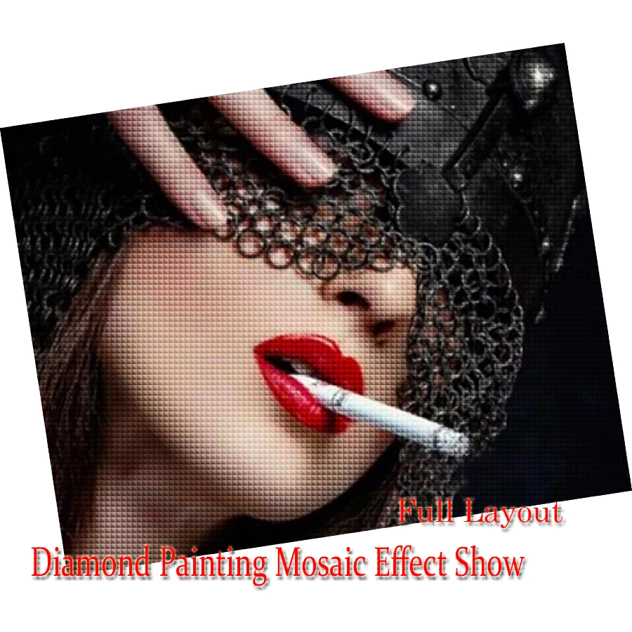 Diamond Mosaic Cross Stitch Kit Embroidery Sexy veil woman red lips cigarette 5D Diamond Painting Portrait Full Square Drill New