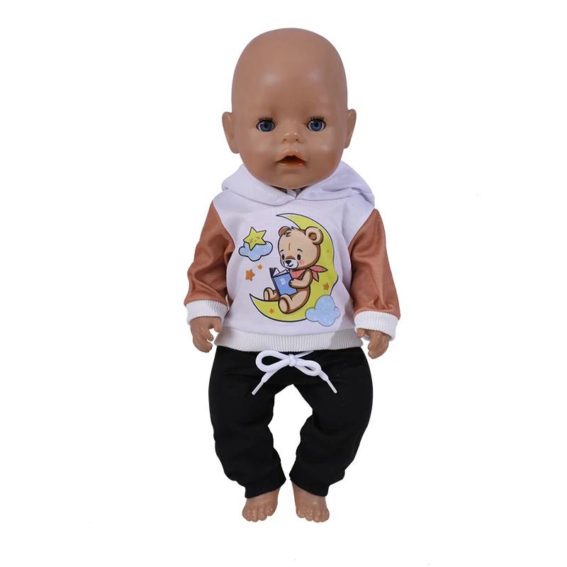 17 Inch Doll Clothes Accessories Cartoon Bear Panda Suit Fashion 43cm Doll Outfit Sports Hoodies Trousers New Born Baby Clothes