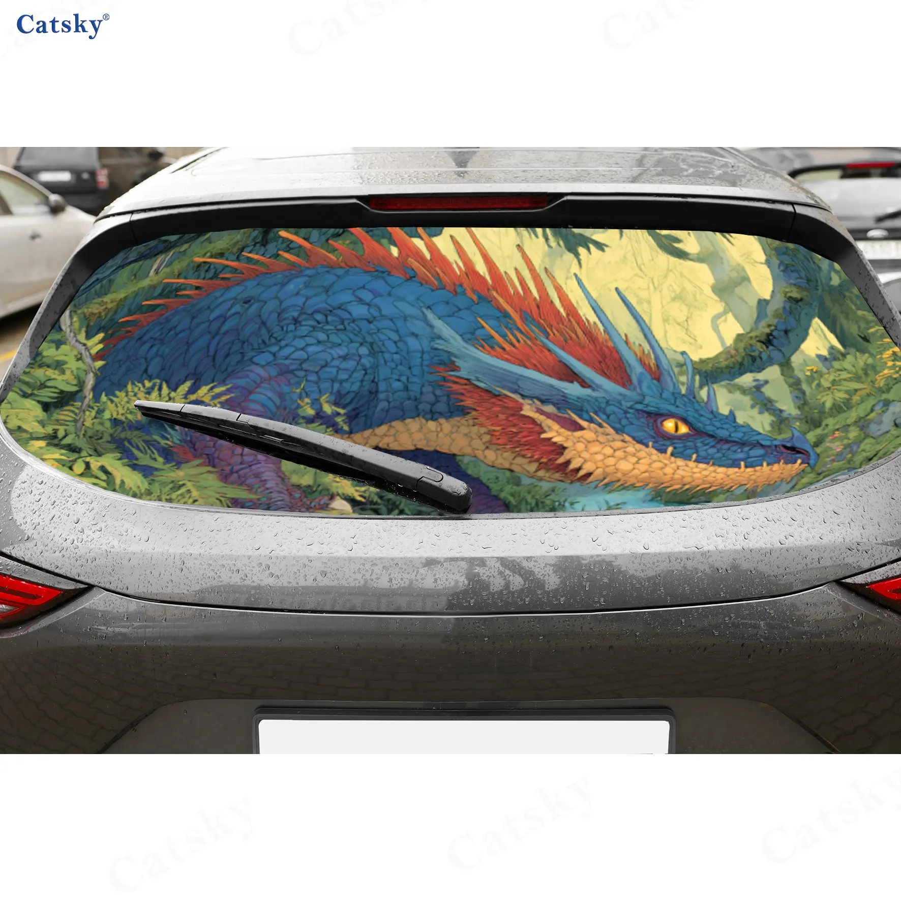 

Majestic Dragon amidst Foliage PVC Perforated Car Vinyl Wraps, Durable Car Rear Windshield Sticker, Waterproof Car Rear Window D