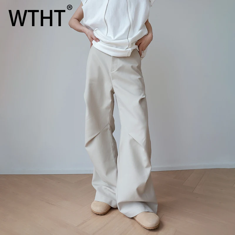 

WTHT Fashion Men's Solid Color Pleated American Style Pants Trendy 2025 Summer High-waisted Wide Leg Loose Trousers Male 2A1260