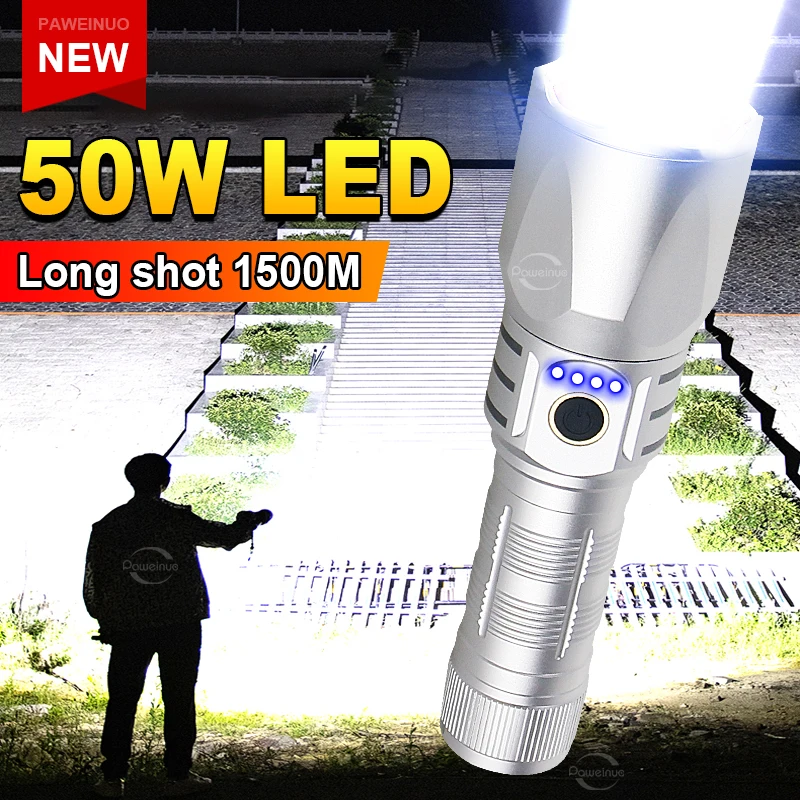 recarregavel long shot alta potencia lanterna led poderosa luz da tocha lanterna tatica de acampamento 6000 lumen nova atualizacao 01