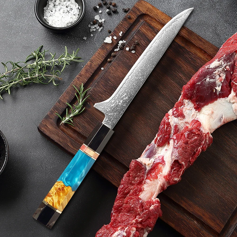 Professionelles Ausbeinmesser aus Damaststahl, 15,2 cm hochwertiges Ausbeinfiletmesser, Ausbeinmesser, Pakkaholzgriff für Fleisch und Geflügel