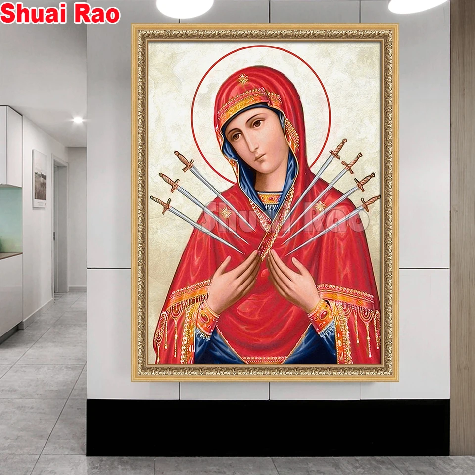 Diamond mosaic Virgin Theotokos Seven-shot Diamond Painting full square round 3d Diamond Embroidery mosaic religion home decor