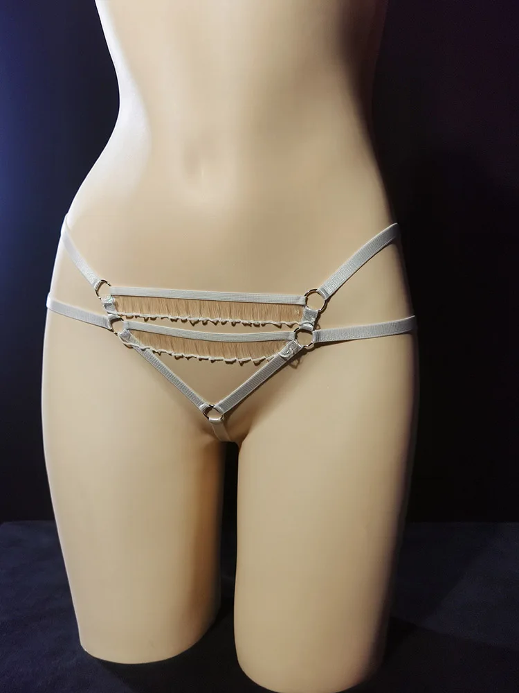 Double layered wooden ear cute sexy underwear T-thong, Le Yin hot and spicy seductive women's fun tie elastic thin belt T-pants