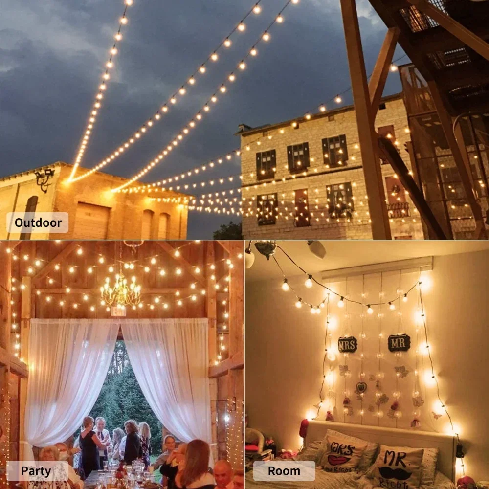 Patio String Light Outdoor waterproof Garland Lights 220V E27 Connectable Hanging Light for Backyard Porch Balcony Party Decor