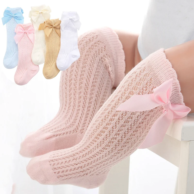 

Cute Bowknot Baby Socks Cotton Bows Baby Girls Knee Sock Spring Summer Mesh Kids Infant Toddler Knee High Socks Sokken