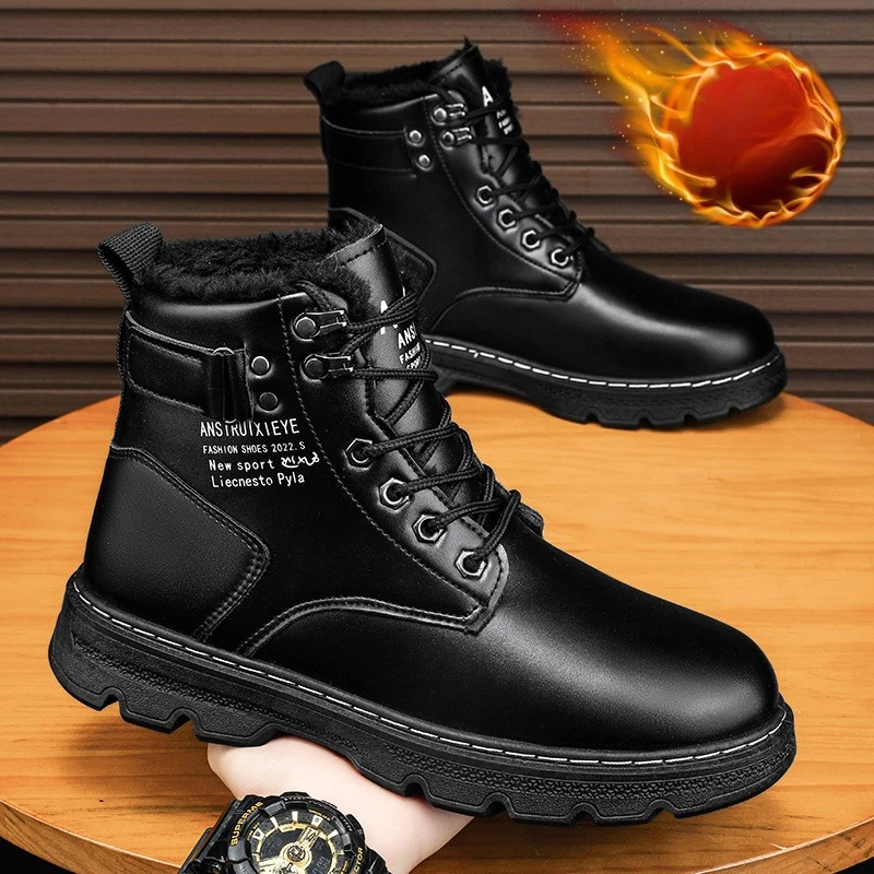 Botas para hombre, botas de motocicleta, botas de suela gruesa, botas de trabajo cómodas de alta calidad para exteriores, zapatos para hombre, impermeables y resistentes al viento