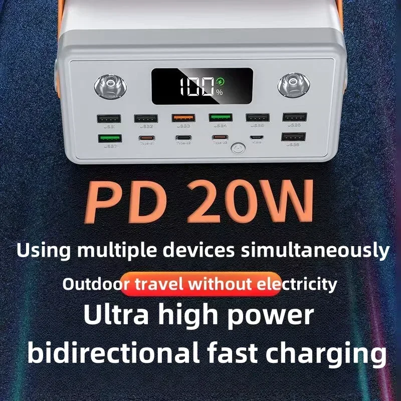 Banco de Potência Ultra Grande com Display LED, Carregamento Rápido, PD, Dual Flash, Fonte de Alimentação Móvel, Tela de Exibição, 20000 mAh