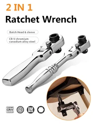 2 in 1 Mini Ratchet Wrench 1/4 Double Ended Adjustable Quick Spanner Tool Screwdriver Socket Wrench Repair Hand Tools