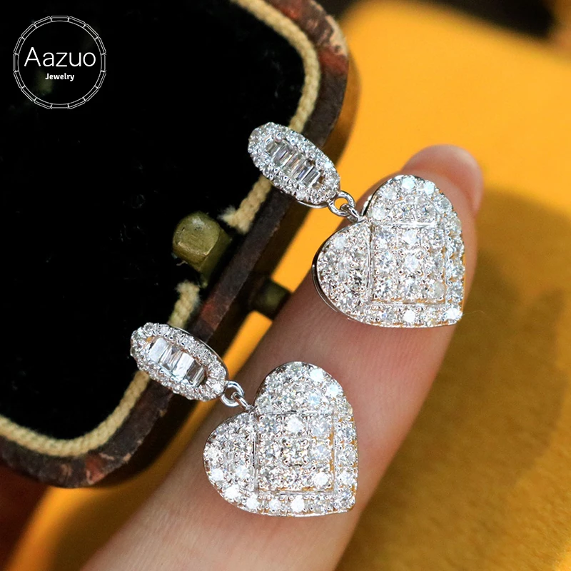 

Aazuo 18K White Gold Real Diamonds 1.0ct Fairy luxury Heart Shape Stud Earring Gifted For Women Advanced Wedding Party Au750