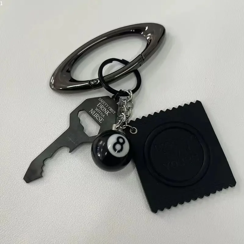 

Waist Pendant Black Oval Climbing Keychain Silver Dice Bottle Opening Key Pendant Multifunctional Dressing Hang Bag