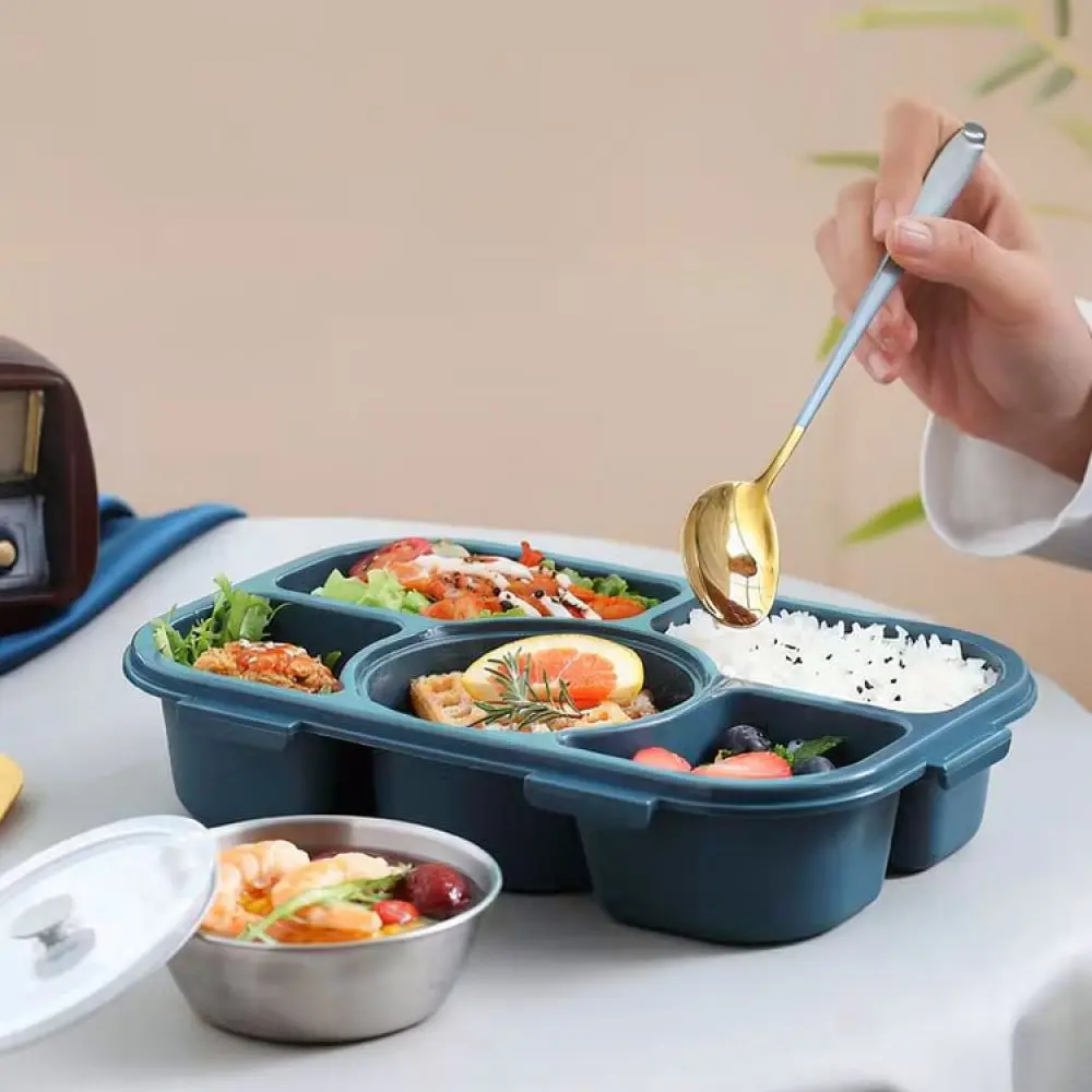 Square 5 Compartment Bento Box Microwave Safe Food Container Portable Meal Prep Case For Students Office Work Lunch