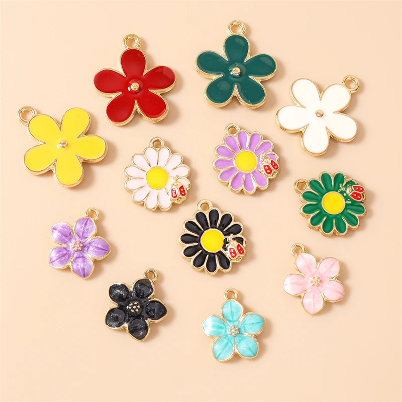 10 Stück niedliche, gemischte Emaille-Blumen-Anhänger zum Basteln von Ohrringen, Halsketten, Armbändern, DIY-Bastelarbeiten, Schmuckzubehör und Geschenken ﻿ – Detail 1