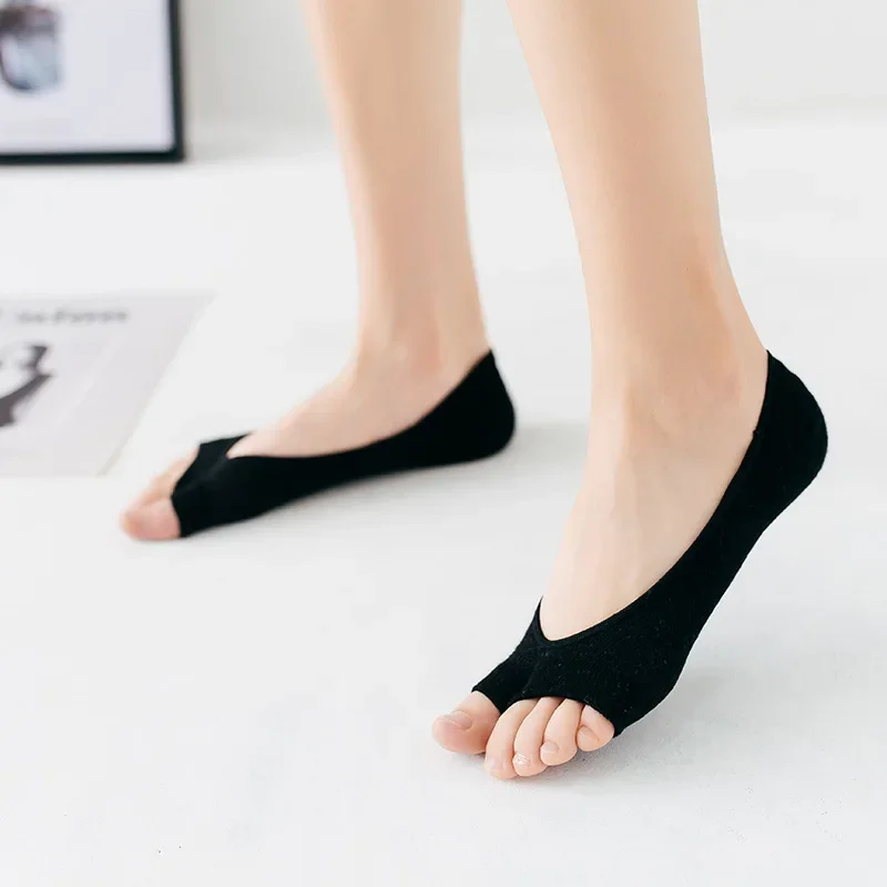 3Pairs Fish Mouth Socks Female Open Toe Summer Thin Non-slip Socks Breathable Mesh Two-finger Invisible Boat Socks امرأة الجوارب