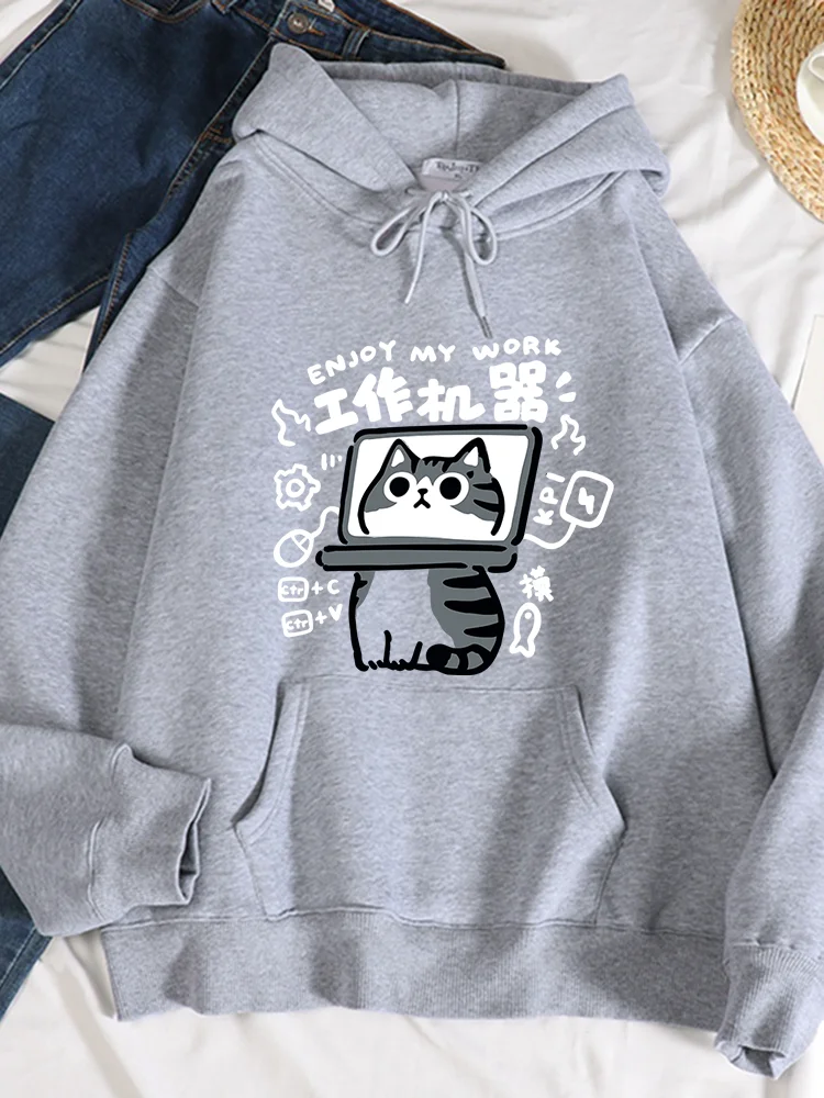 

American Short Cat Numb Printing Sweatshirt Womens Autumn Soft Hooded Simple Warm Fleece Hoodie New Street Oversize Pullovers