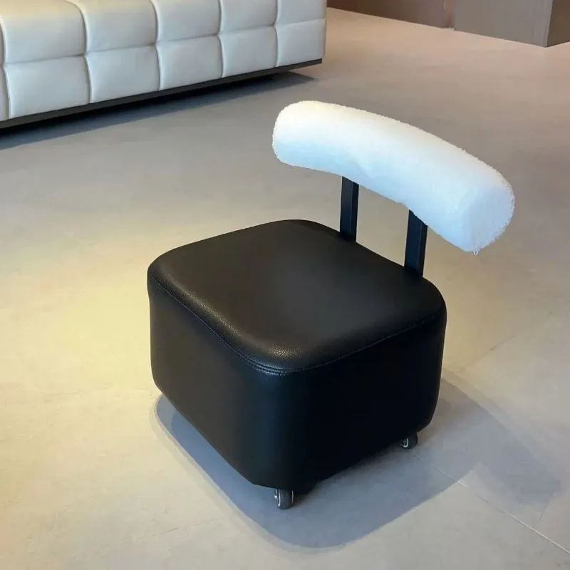 Small Stool with Backrest Wheels  Leather Footrest Ottoman Low Seating for Living Room Stylish Versatile Small Ottomans Perfect image 4
