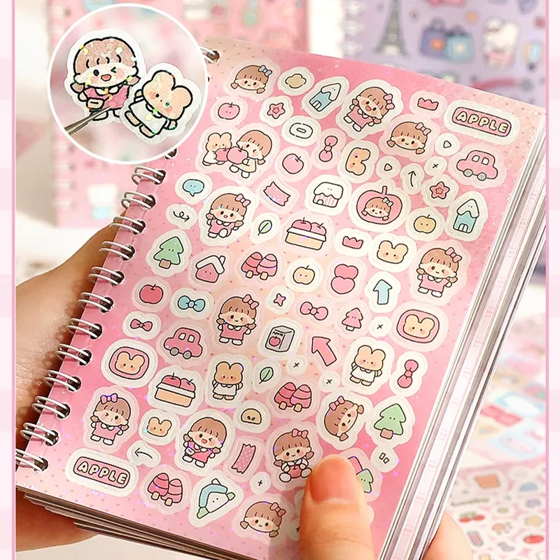 16pcs with 1 Tweezers Kawaii Little Nose Gacha Series Sticker Book Materials Handmade Journal Gacha Stickers Decorative Patterns
