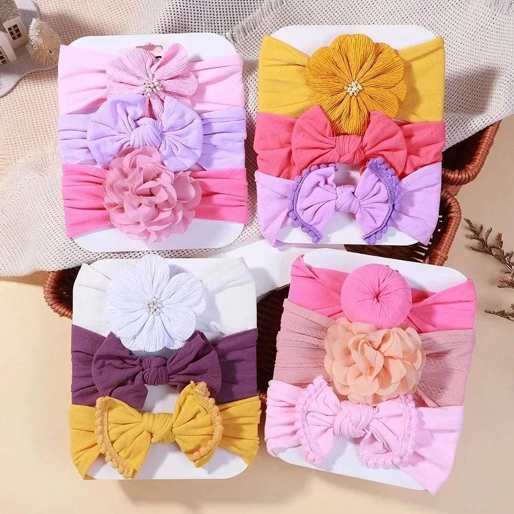 3pcst Süße Mehrfarbige Große Blume Bowknot Stirnband für Baby Mädchen Nylon Turban Elastische Haarbänder Neugeborenen Haar Zubehör