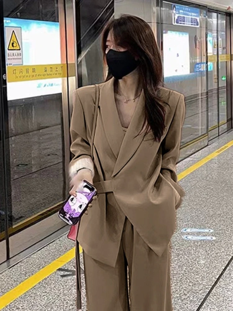 Spring Autumn Women's Blazer Pants Sets Fashion Office Casual Wide Leg Coats Suit Set Women Two Piece Sets Womens Outifits
