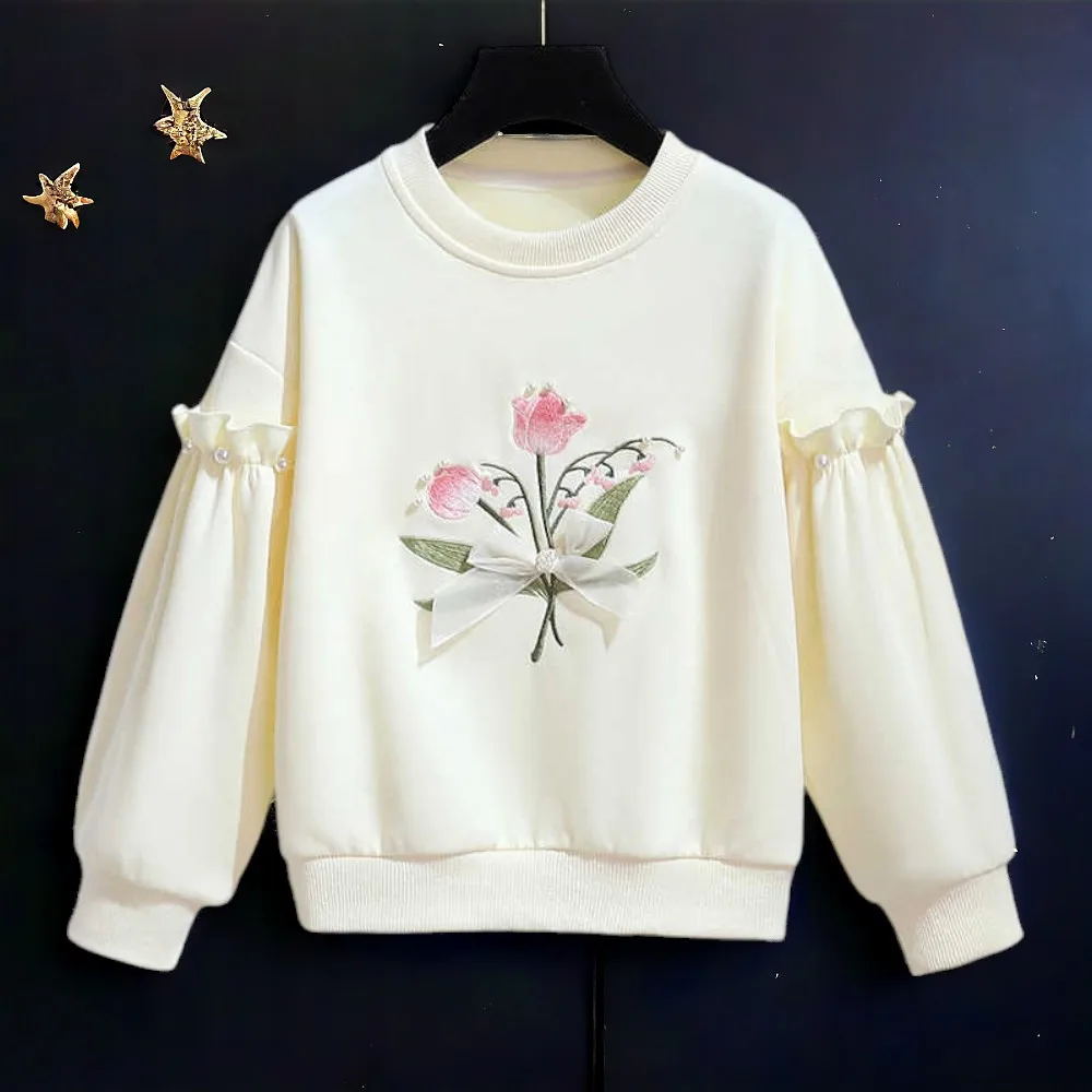 Baby Casual Outfits Kids Flower Sweatshirts for Girl Tops Floral Shirts School Uniform Teens Children Clothes 5 7 9 11 13 Years