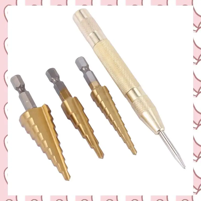 

HHTL 12 Pcs HSS Titanium Step Drill Bit Set & 4 Pcs Automatic Center Punch