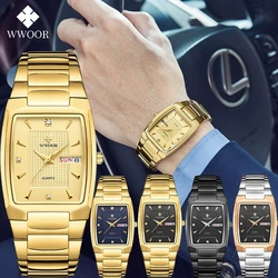 Relogio Masculino WWOOR 20224 New Square Watch Men with Automatic Week Date Man Quartz Wrist Watches Luxury Stainless Steel Gold