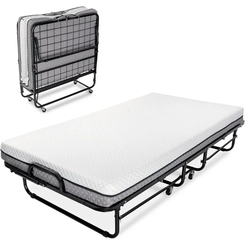 Folding Bed – Twin Size - with Luxurious Memory Foam Mattress and a Super Strong Sturdy Frame