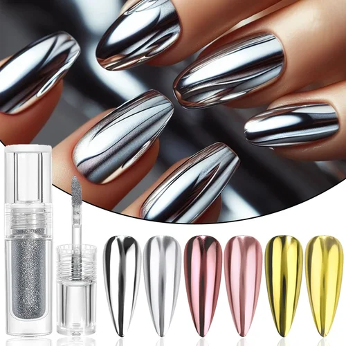 1 caja de polvo de uñas semisólido con espejo mágico, perla metálica, efecto camaleón, arte de uñas, polvo, esmalte de Gel, decoración cromada