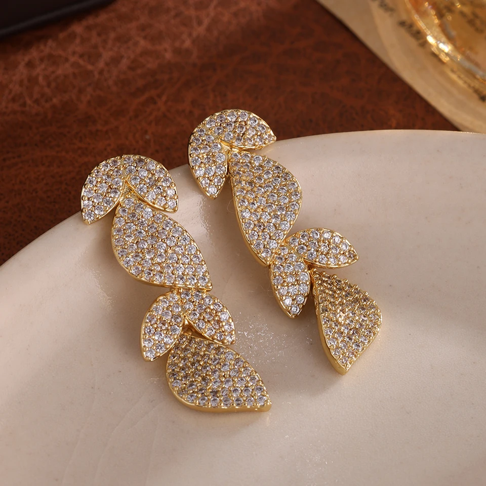 ZAKOL Luxus Micro Gepflasterte Zirkonia Lange Blatt Tropfen Ohrringe für Frauen Weibliche Hochzeit Party Zubehör Schmuck Geschenk
