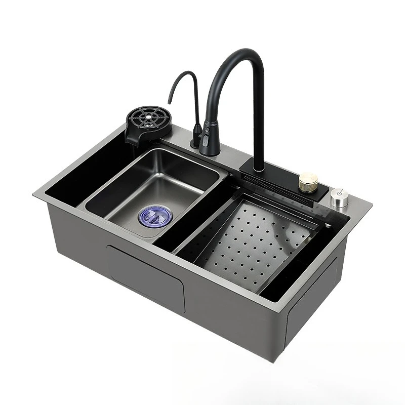 

Waterfall Sink Large Single Kitchen Vegetable Basin Stainless Steel Dishwashing Household