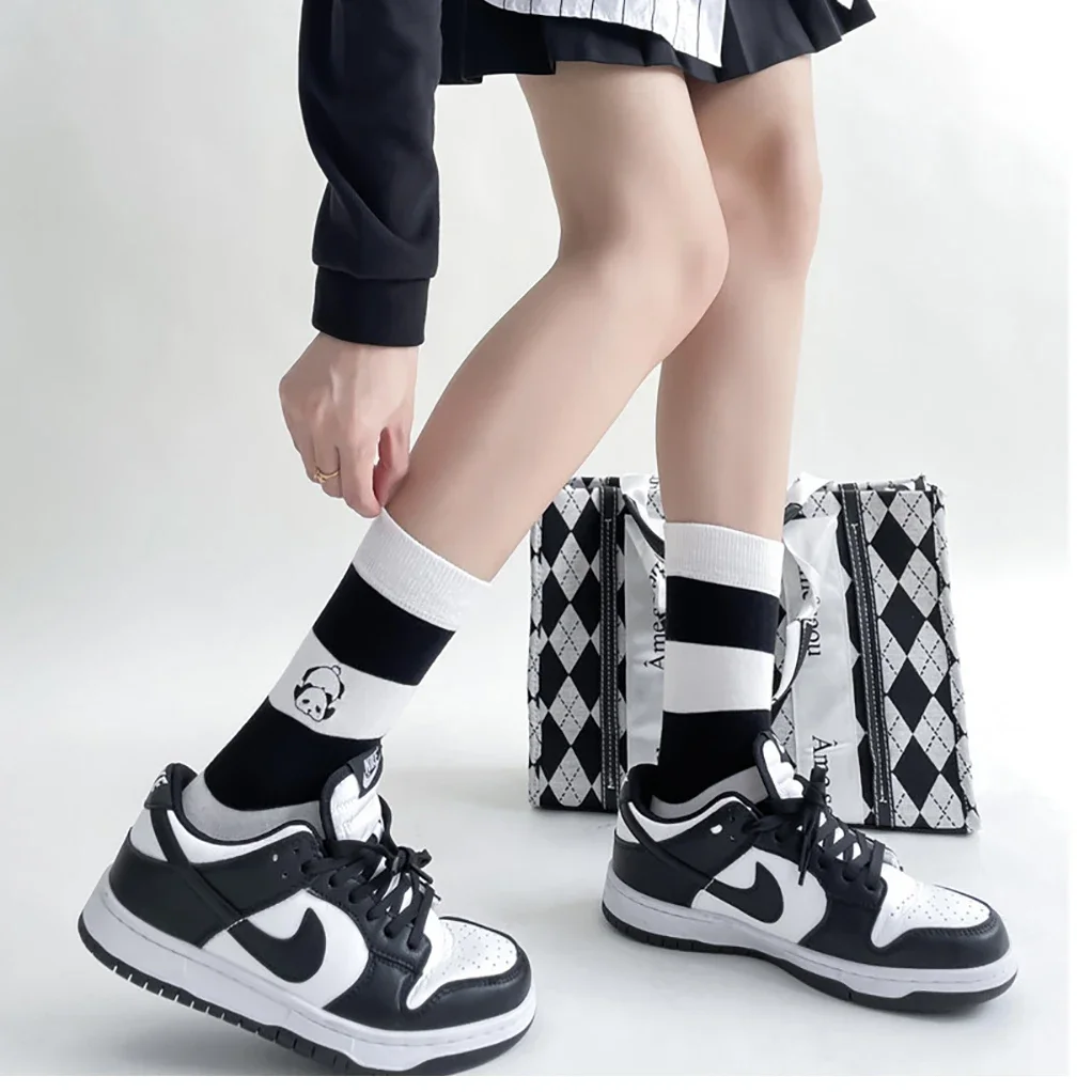 Unisex for Man Woman Black White Cute Cartoon Panda Socks Cotton Harajuku Style Sport Boys Girls Skateboard Novelty Breathable