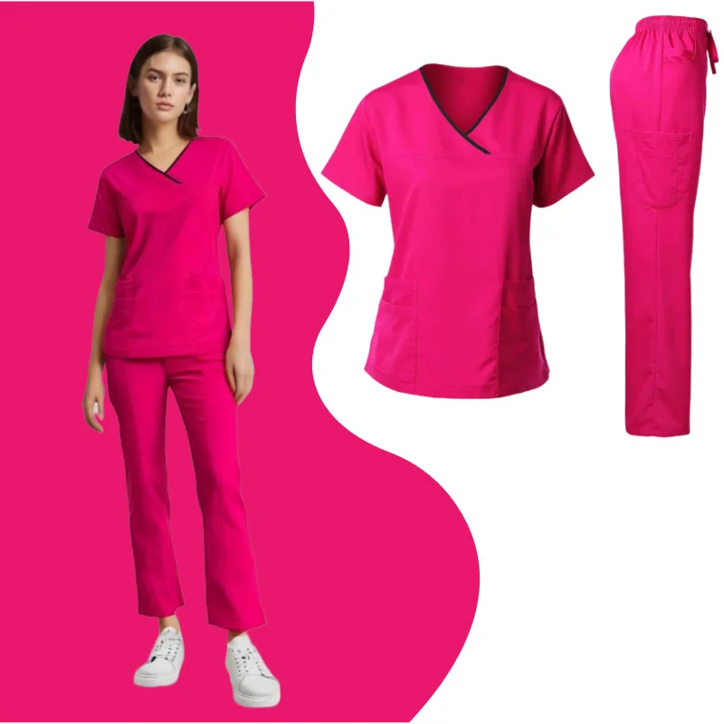 Mulheres Sólido Uniforme Médico, Enfermeira, Doutor, Enfermeira, Vestuário de Trabalho, Dental, Roupa de Enfermagem, Hospital, Salão de beleza, Conjuntos de Esfrega