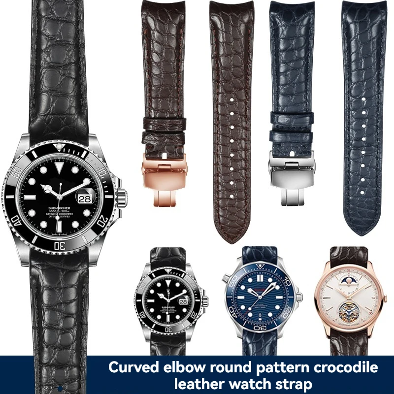 20 مللي متر 22 مللي متر جودة عالية منحني جلد التمساح حزام الساعات الرجال جلد البقر حزام ساعة اليد ل رولكس تيودور أوميغا المواطن ساعة اكسسوارات #1