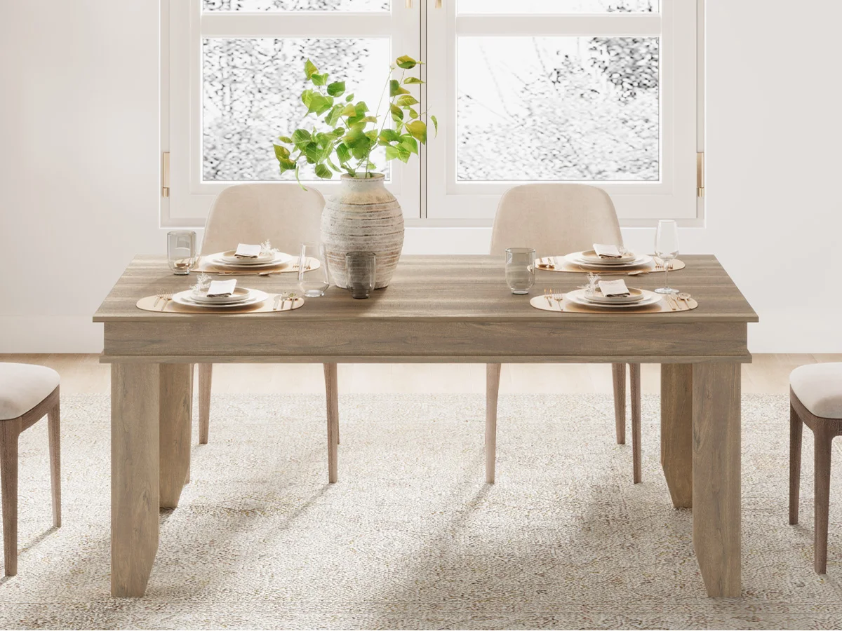 Farmhouse Rectangular Dining Table, 63/71 in for 6-8 People - 6 ft Kitchen Dinner Table - Solid Wood Frame, Sturdy Construction - Non-Extendable, Easy Assembly - Pear-wood color
