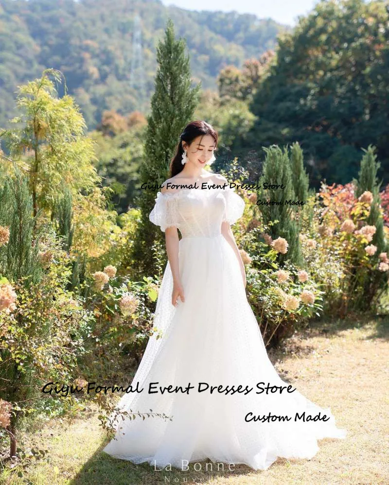 Giyu vestido de novia elegante de tul punteado, Manga corta coreana, vestido de novia de campo, sesión de fotos, corsé trasero