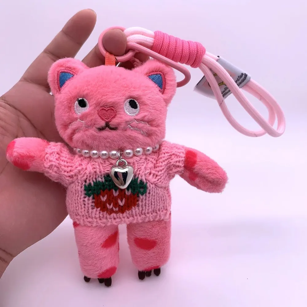 15cm Pink Cat Plush Toy Keychain Cute Black Cat Pendant Soft Animals Keyring Car Key Buckle Accessories Girl women Bag Hanging