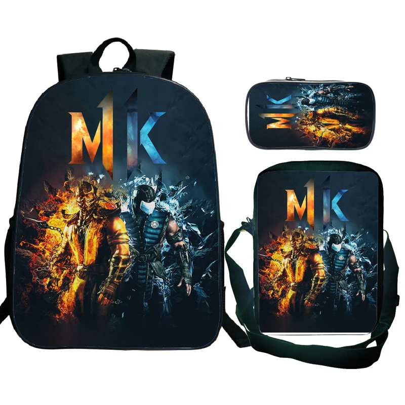 

3 шт./компл. рюкзак Mortal Kombat для мальчиков и девочек, ортопедические школьные сумки для детей, студентов, детская сумка для книг