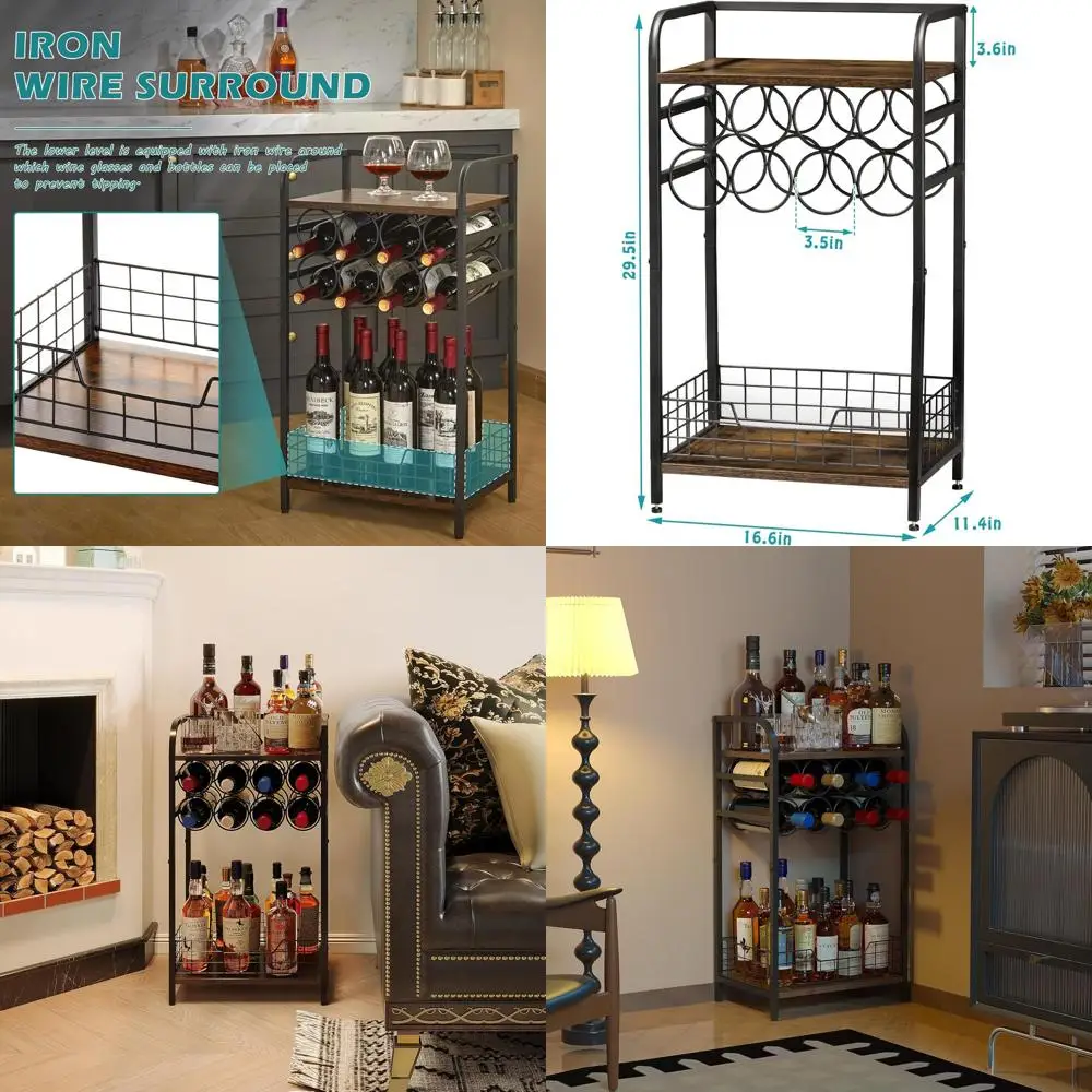 

Compact 3-Tier Wine Rack with 8-Bottle Holder for Home Bar, Corner Liquor Shelf Storage for Living Room